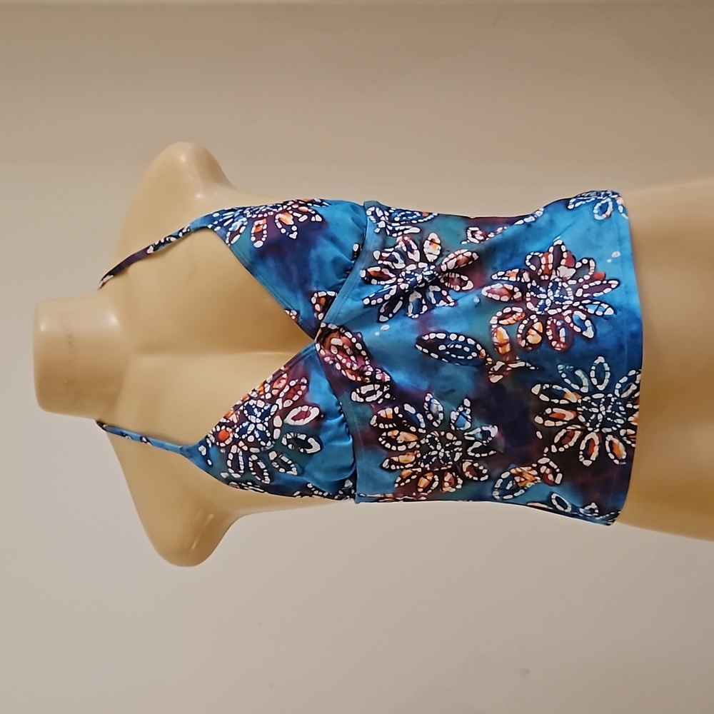 Blue Floral Halter Tankini Top - Women Swim